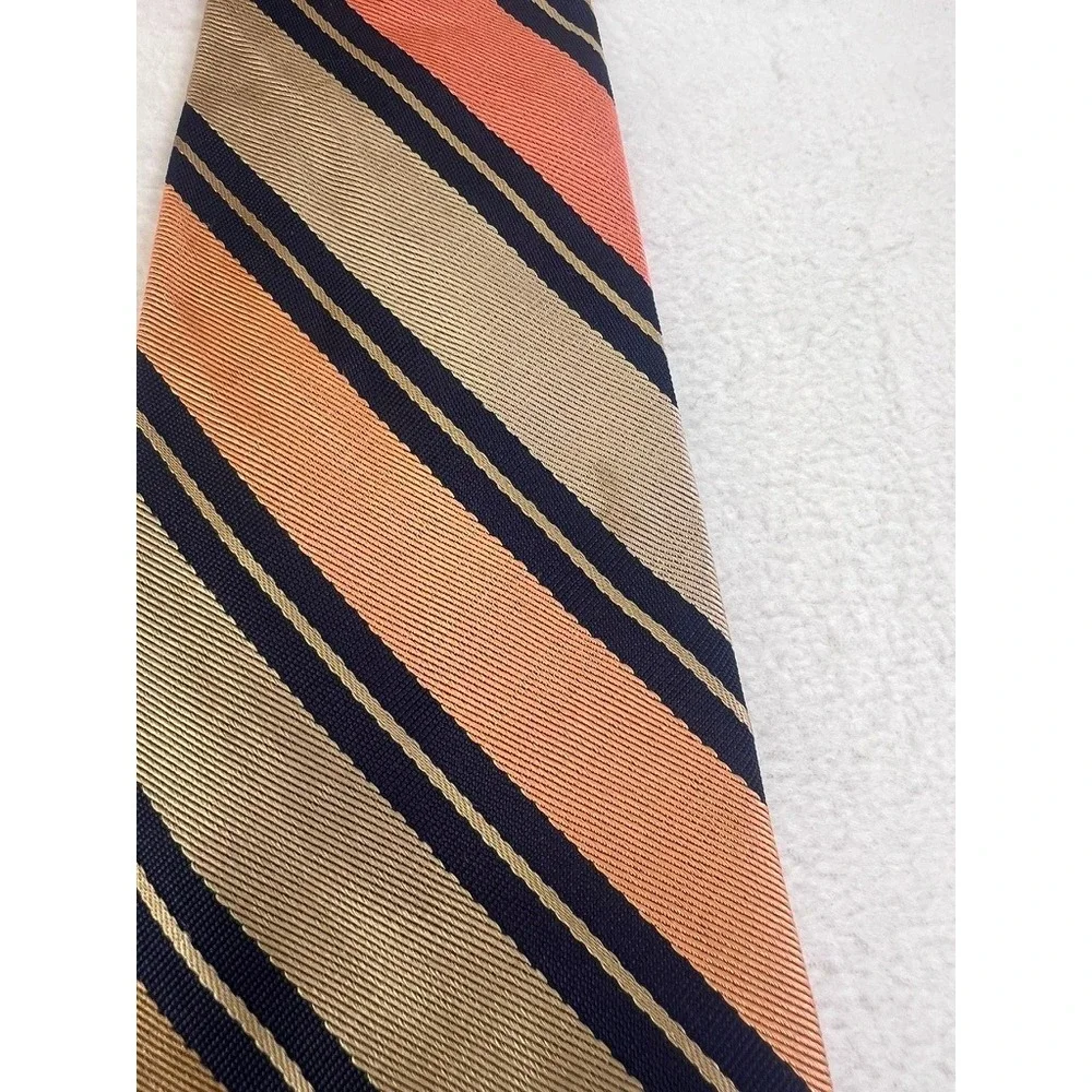 Ike‎ Behar Necktie Mens OS Gold Orange Navy Blue Striped Silk Cotton Blend Tie